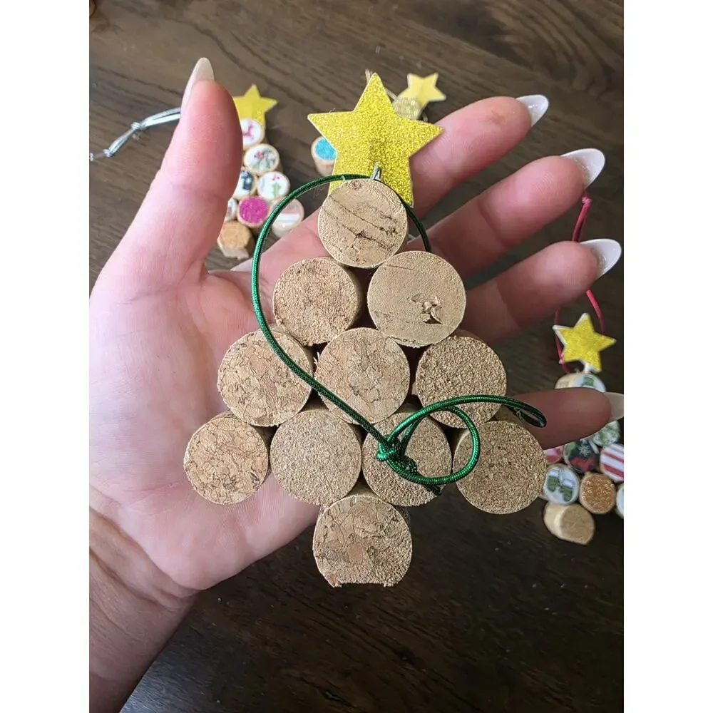 New Christmas Tree Ornaments Wine‎ Cork Set of 5 Handmade